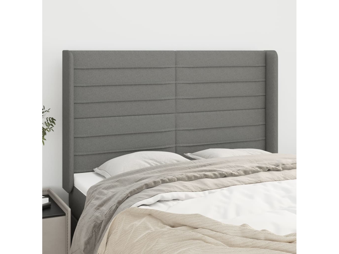 Cabeceira | Painel De Cama Cama C/ Abas Tecido 147x16x118/128 Cm Cinzento-escuro