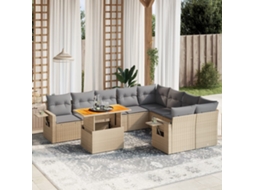 10 Pcs Conjunto De Sofás P/ Jardim Com Almofadões Vime Pe Bege Dkd Home Decor