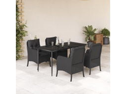 Vidaxl 5 Pcs Conjunto De Jantar P/ Jardim C/ Almofadões Vime Pe Preto