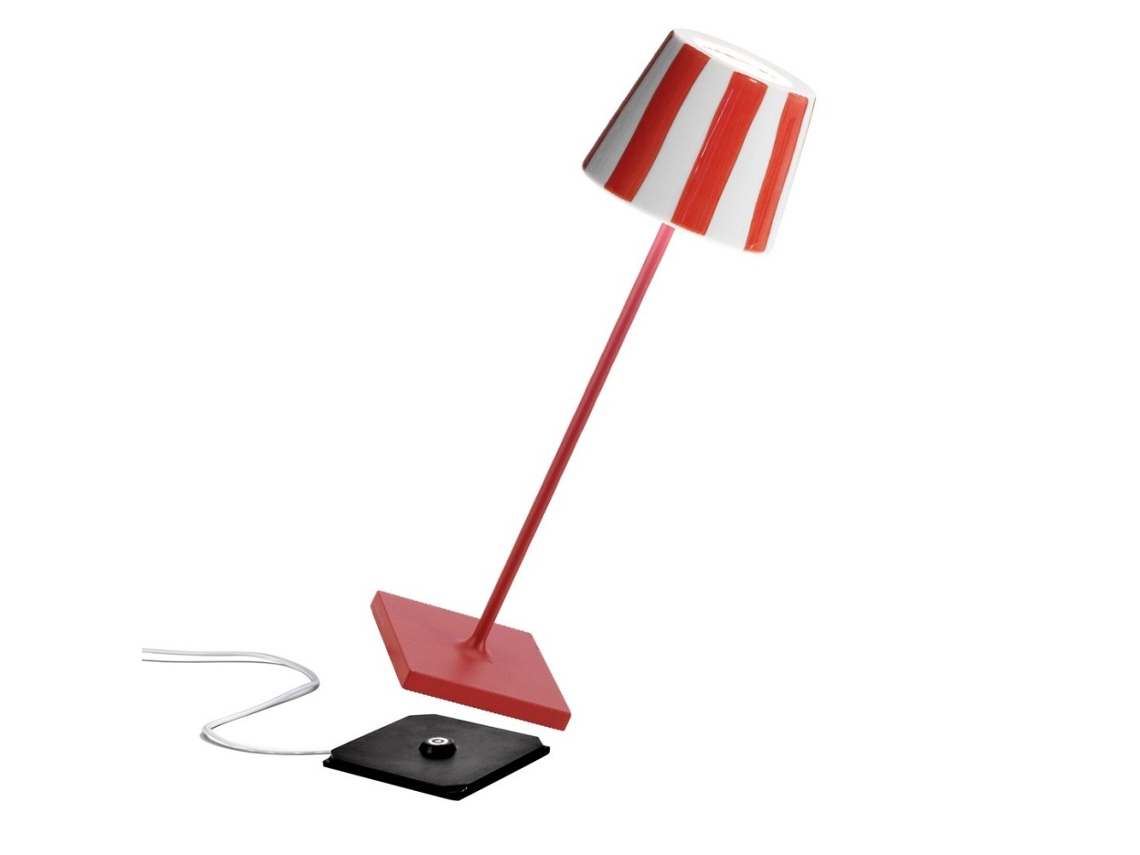 Candeeiro de Mesa Poldina Lido Led com Riscas Vermelhas Recarregável e Regulável ZAFFERANO