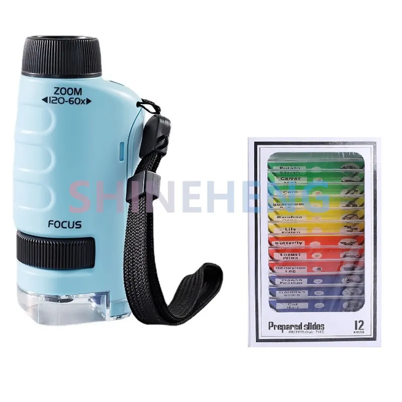 Microscópio de Bolso Brinquedo Científico para Crianças, 60, 120x, Mini Microscópio Portátil Educativo com Luz Led Cjy BRILVIBERA