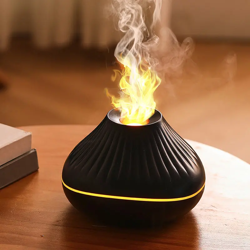 (preto) Difusor De Aromas Com Efeito De Chama, Umidificador Ultrassônico E Atomizador Com Luz Led Colorida.