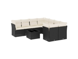 Conjunto de 9 Sofás para Jardim com Almofadões Vime Pe Preto MAISON EXCLUSIVE (9 pcs)