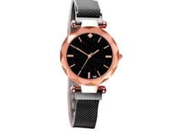 Relógio de pulso analógico de quartzo com pulseira de aço, mostrador redondo, estilo fashion (preto)