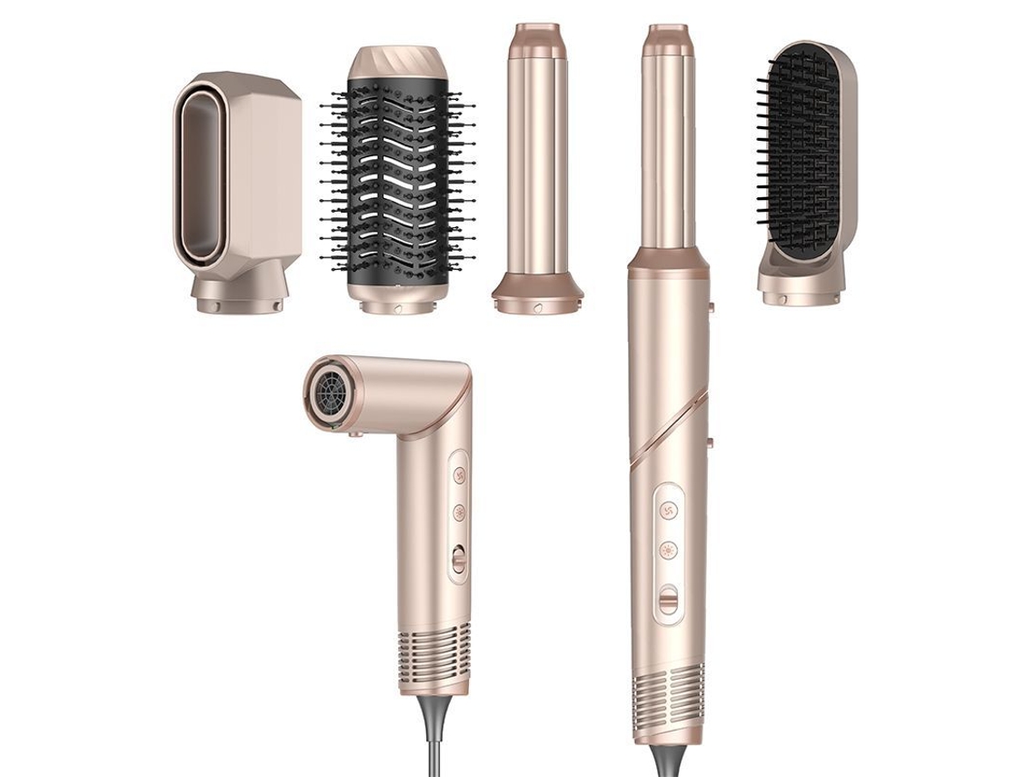 Secador de Cabelo Multifuncional 5 em 1 com Ar Quente e Dobrável (alisa, Encaracola, Seca, Dá Volume, Alta Velocidade) MDUG (padrão Ouro Europeu)