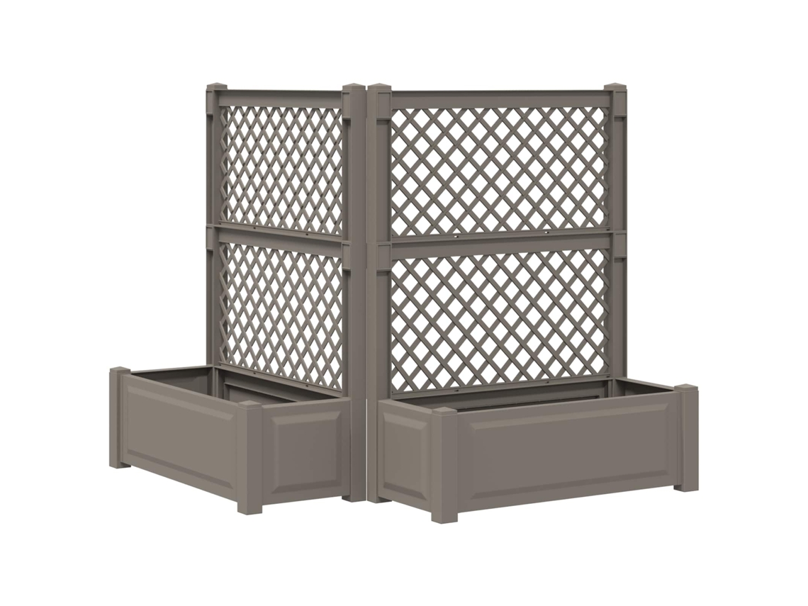 Vidaxl Grande Jardineira Com Treliça 2 Unid. Pp Cinzento