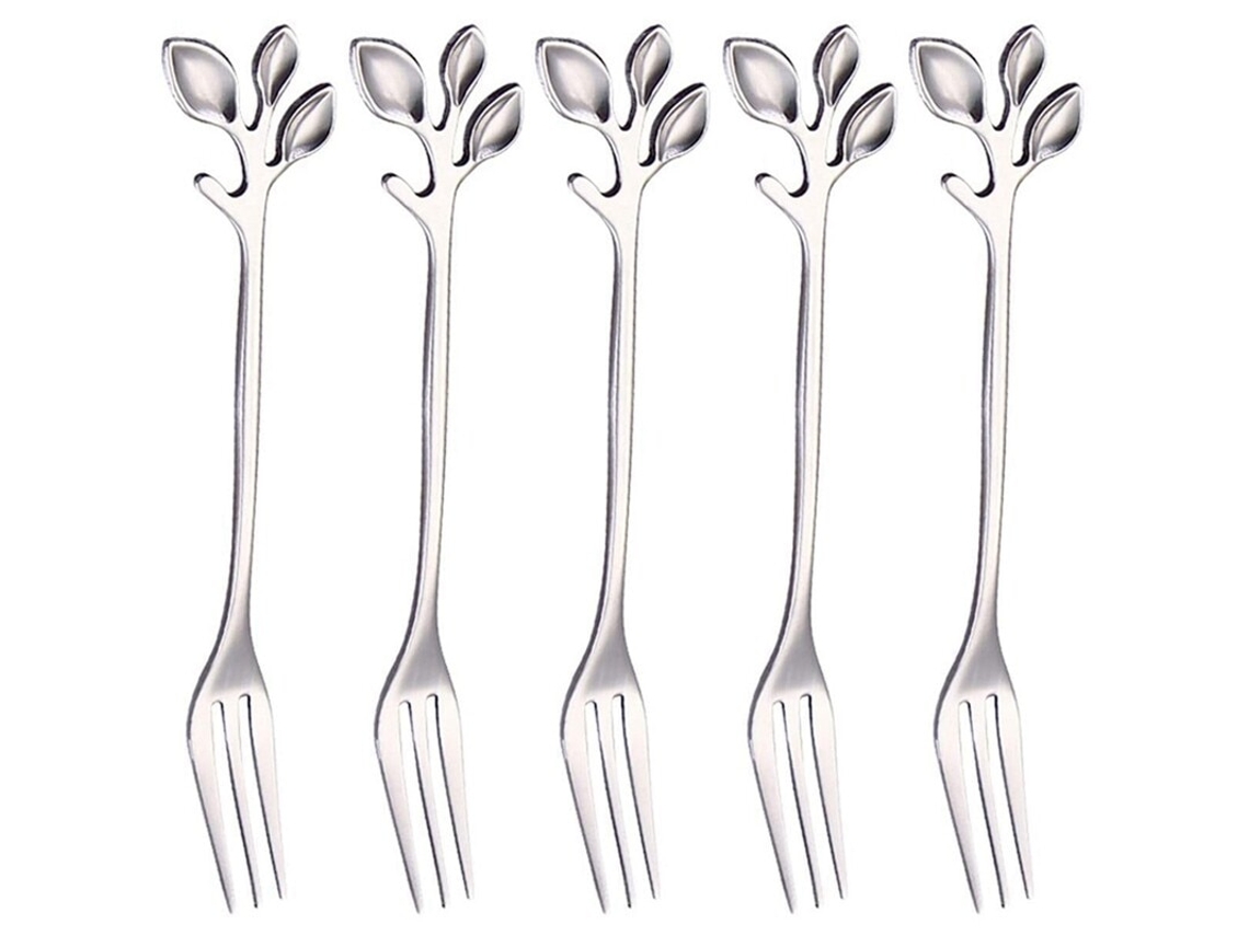 5 Peças Faca E Garfo Inox Forma De Folha Elegante Prata 12x1.2cm