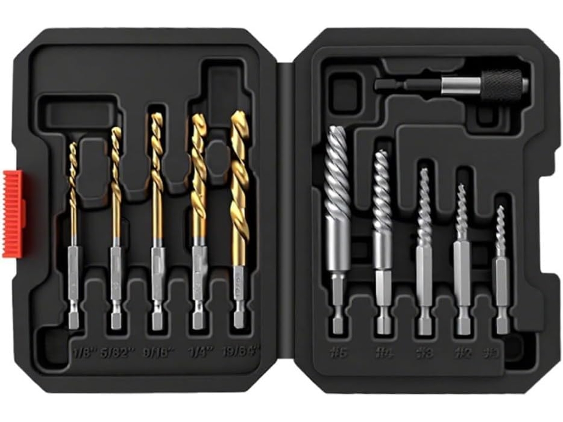 Kit De Extração De Parafusos Com 11 Peças E Brocas Para Remover Parafusos Enferrujados.