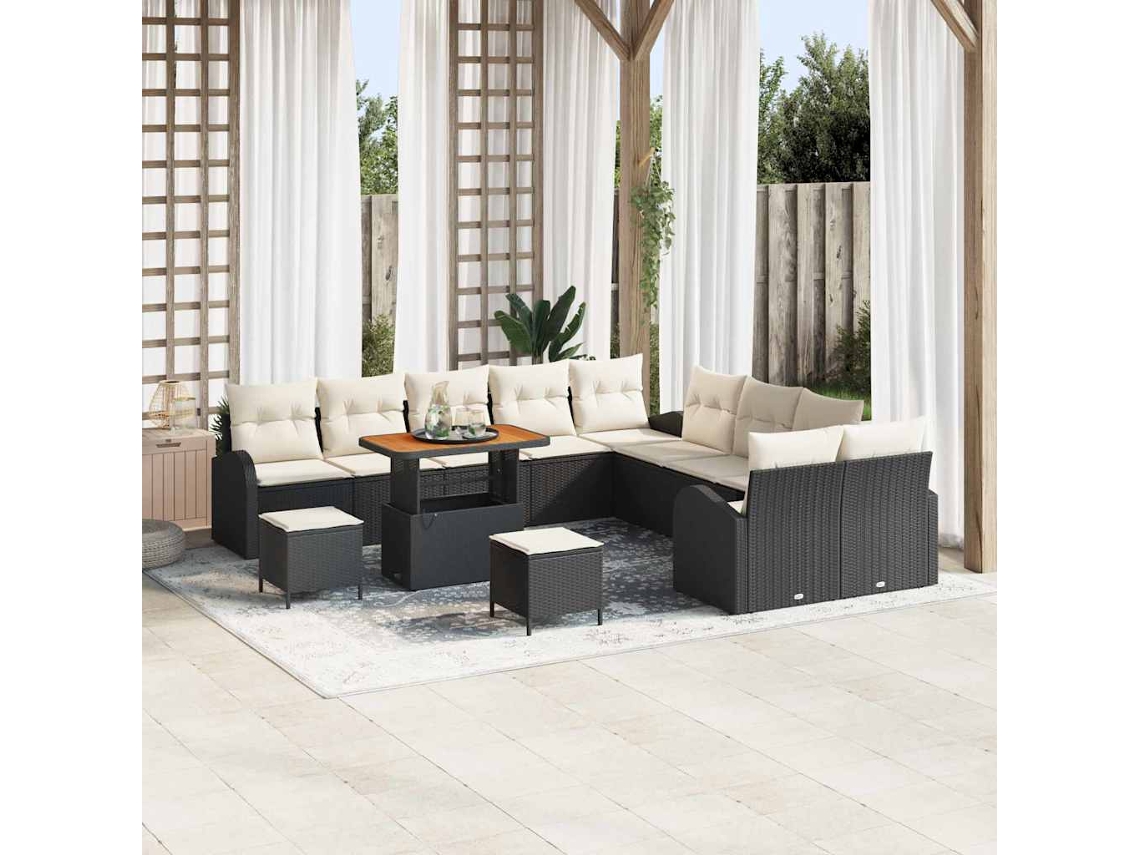 Vidaxl Conjunto De Sofá De Jardim 13 Unid. Preto Vime Pe