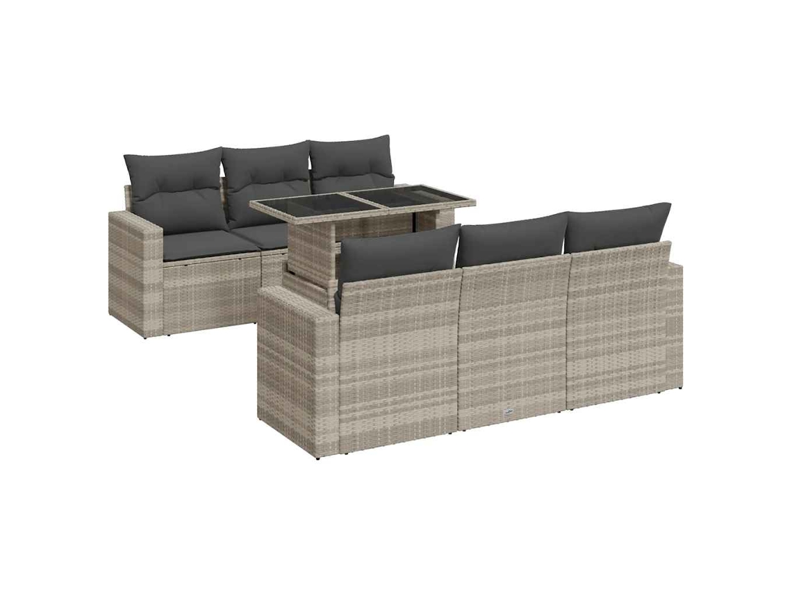 Conjunto de 7 Sofás Jardim com Almofadões Vime Pe Cinzento Claro MAISON EXCLUSIVE (7 pcs)