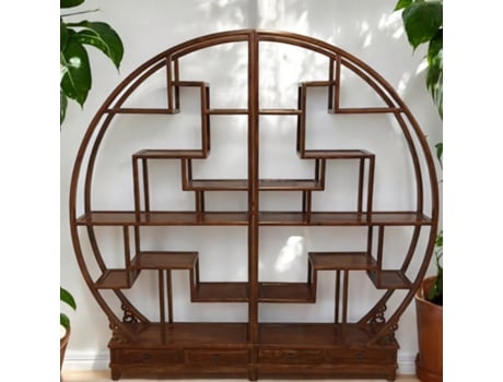 Chinês Redondo Prateleira Castanha Armário Divisor De Quarto Vintage Estilo Colonial Asiático Estilo Antigo Armário De Parede Vintageasia
