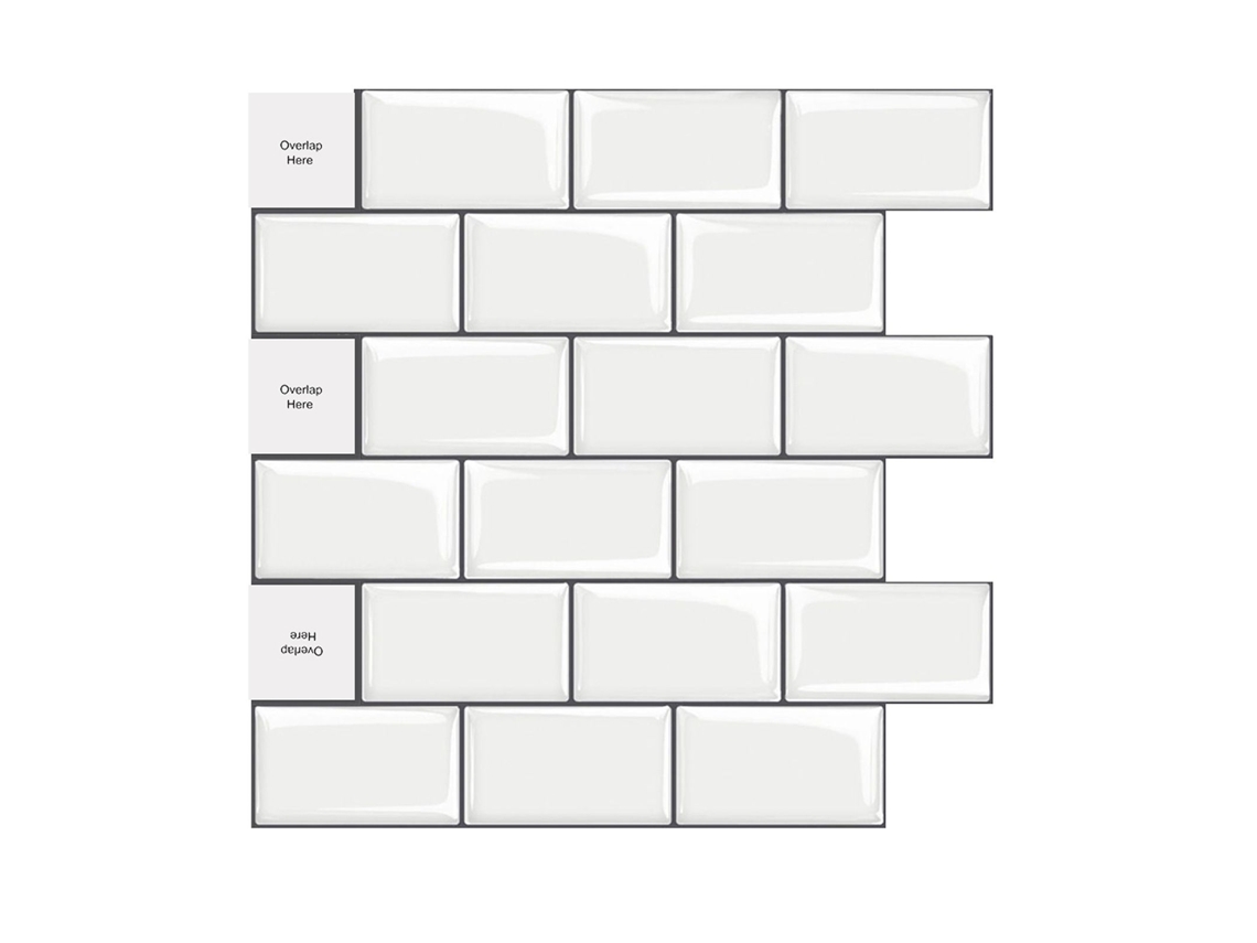 Azulejos autoadesivos, azulejos de metrô, azulejos cerâmicos de imitação Slowmoose (10 peças, versão mais espessa)