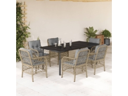 Vidaxl 7 Pcs Conj. Jantar Jardim C/ Almofadões Vime Pe Bege Misturado