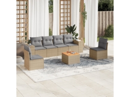 Vidaxl 7 Pcs Conjunto De Sofás P/ Jardim Com Almofadões Vime Pe Bege