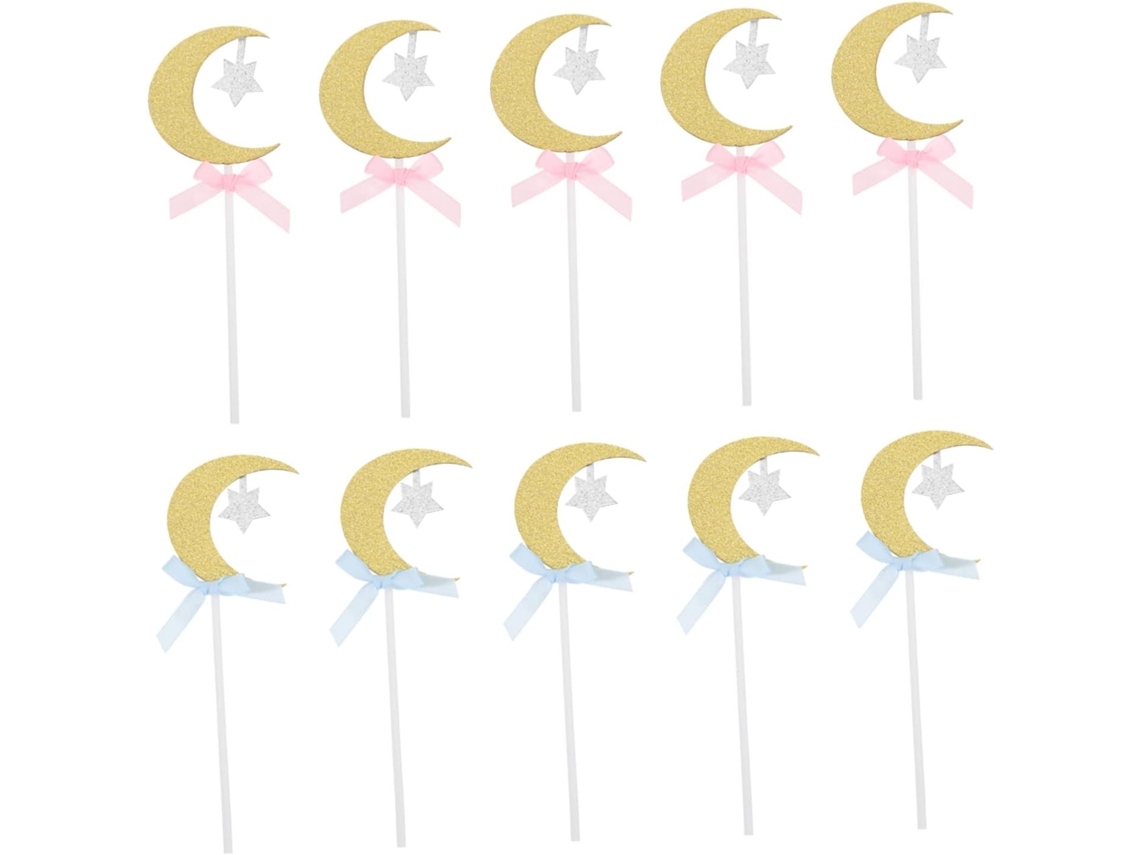 Conjunto De 20 Decorações De Papel Para Cupcakes Com Estrelas E Luas Em Formato De Laço