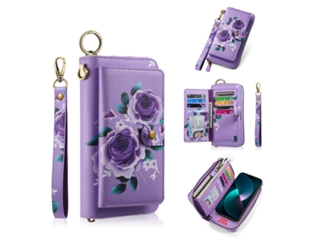 Capa Destacável Pega Para Iphone 15 Pro Max Pola Pele Sintética Anti-choque Roxo
