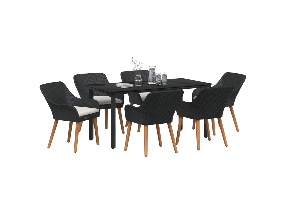 Maison Exclusive - Conjunto De Jantar Para Jardim Com Almofada 7 Pcs Preto Vime Pe