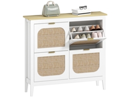 Calçadeiro Estreito com 4 Portas de Vim, Prateleiras Ajustáveis para 20 Pares de Sapatos, 105x24x95,5 Cm Branco Ge