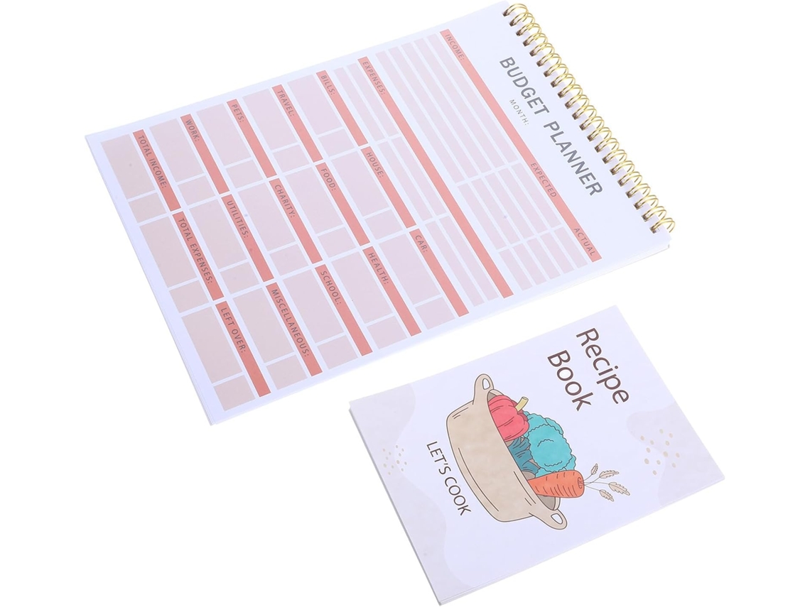 Caderno de receitas portátil em branco, ideal para planejar suas refeições em qualquer lugar.