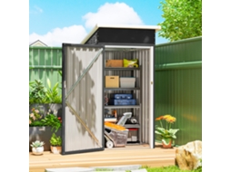 Cabana de Jardim em Metal, Abrigo de Jardim, Porta com Fecho, Telhado Inclinado, Aberturas de Ventilação e Luvas, 107,5x91x185cm, Cinza