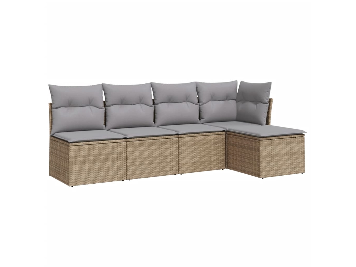 Conjunto de 5 Sofás para Jardim com Almofadões Vime Pe Bege MAISON EXCLUSIVE (5 pcs)
