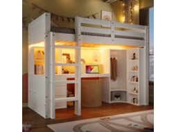 Cama Mótona, 90x200cm, Com Luzes Led, Guarda-roupa, Escrivaninha, Gavetas, Compartimentos De Armazenamento, Sem Colchão, Branco Cs