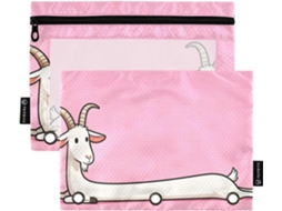 Pasta Plástica Rosa Com Desenho De Cabra, Janela Transparente, Estojo Grande E Resistente, 3 Compartimentos Guardar