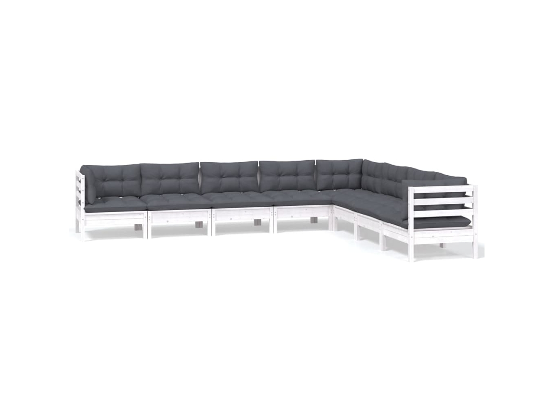 Conjunto de 8 Lounge de Jardim com Almofadões Pinho Maciço Branco MAISON EXCLUSIVE