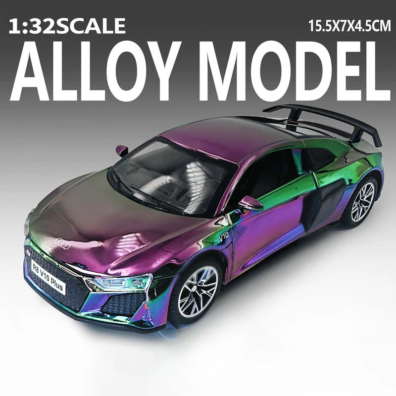 (r8 Roxo) 1:32 - Miniatura De Carro Em Liga Metálica - Som E Luz Simulados - Presente