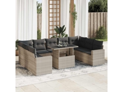Vidaxl 10 Pcs Conj. Sofás Jardim Com Almofadões Vime Pe Cinzento-claro