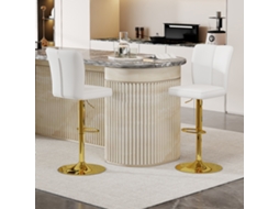 Bancos De Bar Ajustáveis, 2 Unidades - Giratórios A 360° - Pu Resistente À Água - Branco + Dourado