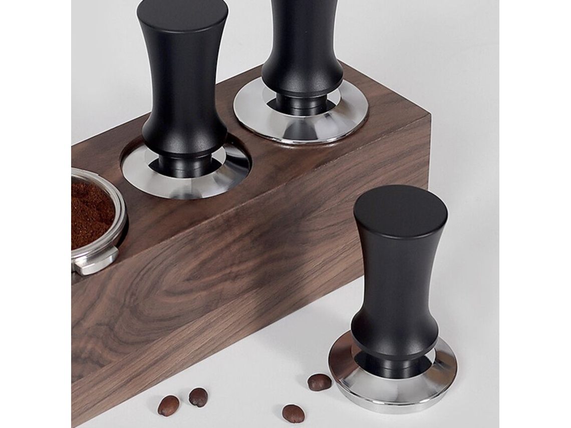 Prensa Francesa De Aço Inoxidável 58 Mm Com Cabo Madeira, Plana, Martelo, Acessório Barista, Para Pó Café