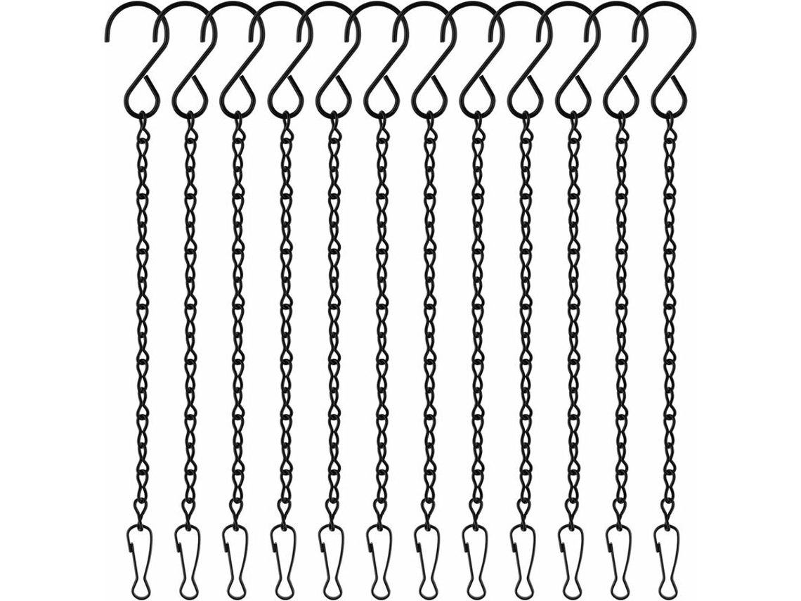 Conjunto de 12 Correntes Pretas com Ganchos Metal 25 Cm para Pendurar Plantas Jardim. AQUAFORGE (10")