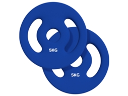 Placas de Peso 5 Kg com Alças, Conjunto Azul para Treino de Força