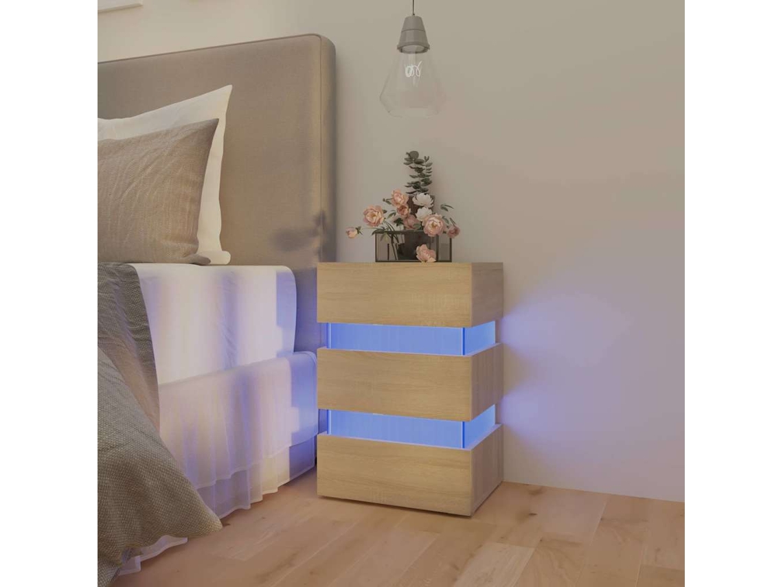 Vidaxl Mesa De Cabeceira C/ Leds Derivados De Madeira Carvalho Sonoma