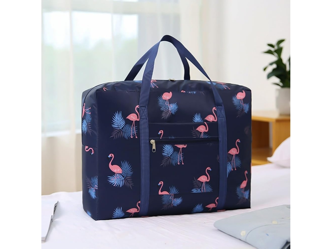 Bolsa de viagem dobrável grande capacidade portátil e impermeável azul escuro com flamingo AQUAFORGE