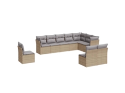 Conjunto de 10 Sofás para Jardim com Almofadões Vime Pe Bege MAISON EXCLUSIVE