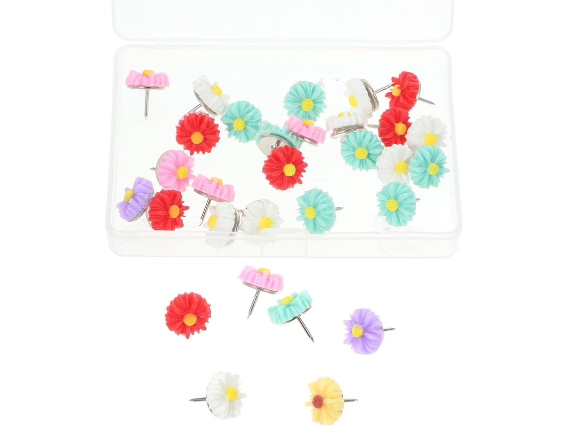 Conjunto De 30 Tachinhas Criativas Em Resina Epóxi Formato Margarida Para Decoração Quadros Cortiça, Escritórios E