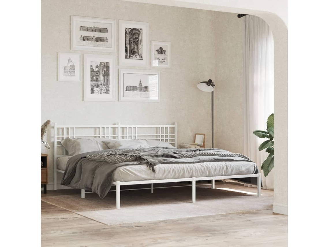 Vidaxl Estrutura de Cama com Cabeceira 193x203 Cm Metal Branco