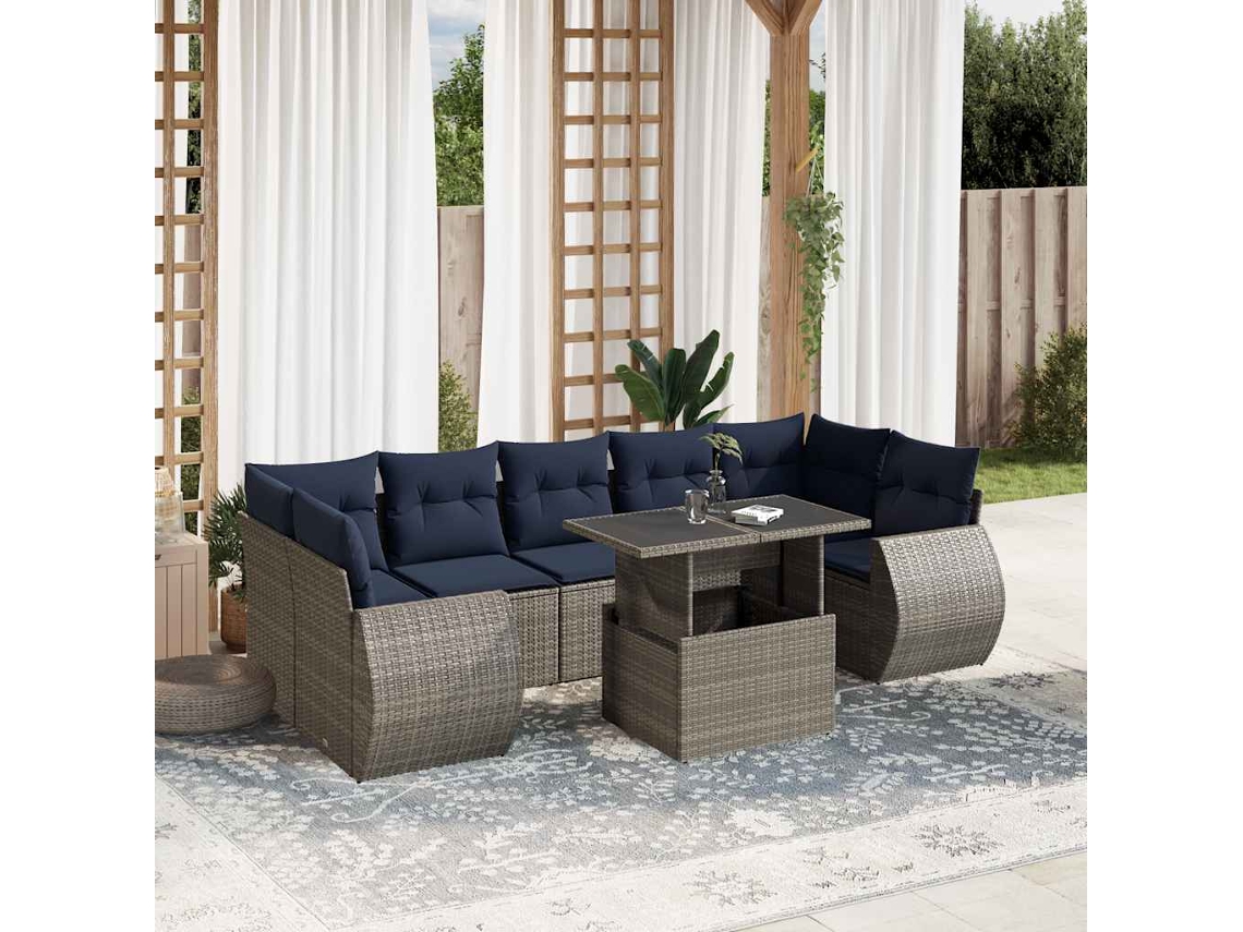 Vidaxl Conjunto De Sofá De Jardim Com 8 Peças E Almofadas Em Rattan Sintético Cinza