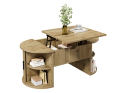 Mesa De Centro Moderna, Ajustável Em Altura, Com Prateleiras Abertas E Gavetas Ocultas, Portas De Correr, Ideal Para Salas Pequenas E Home Office.