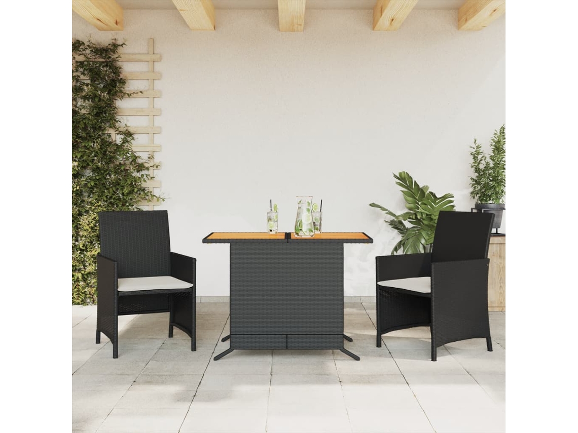 Jogo 3 Peças Bistrô Com Almofadões Vime Pe Preto Dkd Home Decor