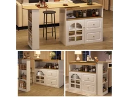 Mesa De Bar Giratória 360° - 2 Gavetas, Prateleira Para Snacks, Compartimento Aberto, Com Prateleiras E Vidro Curvo - Branco