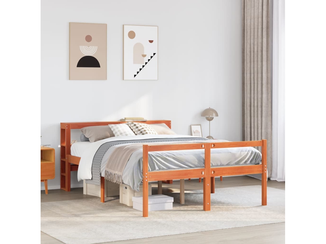 Estrutura Cama C/ Cabeceira 160x200cm Pinho Maciço Castanho-mel