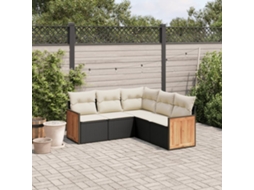 Conjunto de 5 Sofás de Jardim com Almofadas Vime Pe Preto Dkd Home Decor