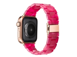 Pulseira de resina com acabamento em cerâmica transparente compatível com Apple Watch 10, Samsung Watch 7 e Huawei (vermelha).