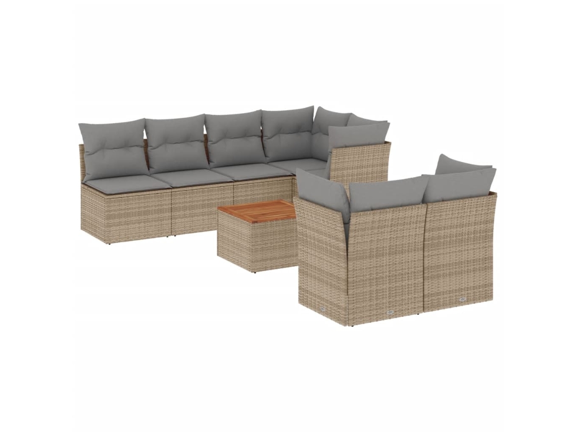 Conjunto de 8 Sofás Jardim com Almofadões Vime Pe Bege Misturado MAISON EXCLUSIVE