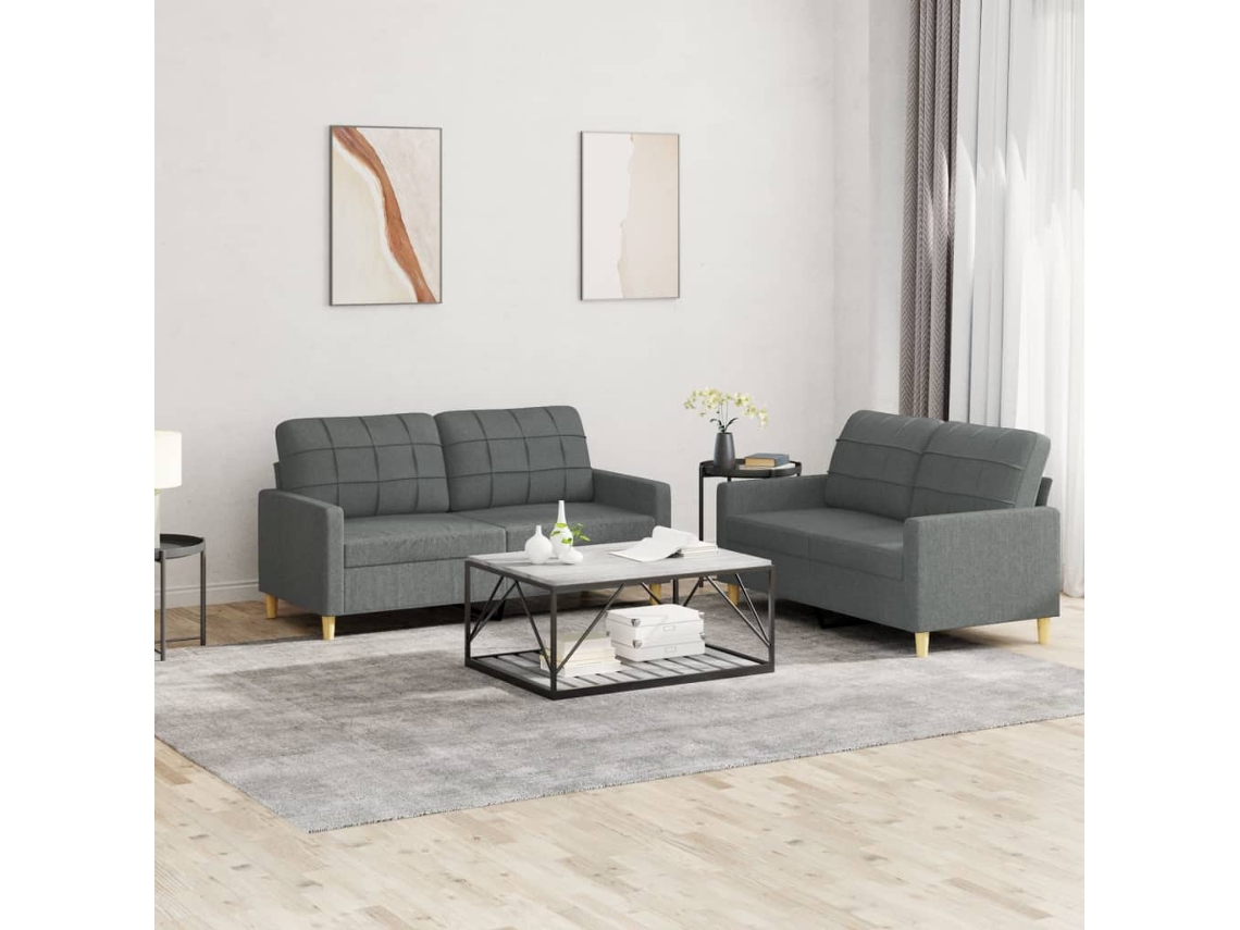 Vidaxl 2 Pcs Conjunto De Sofás Com Almofadões Tecido Cinzento-escuro