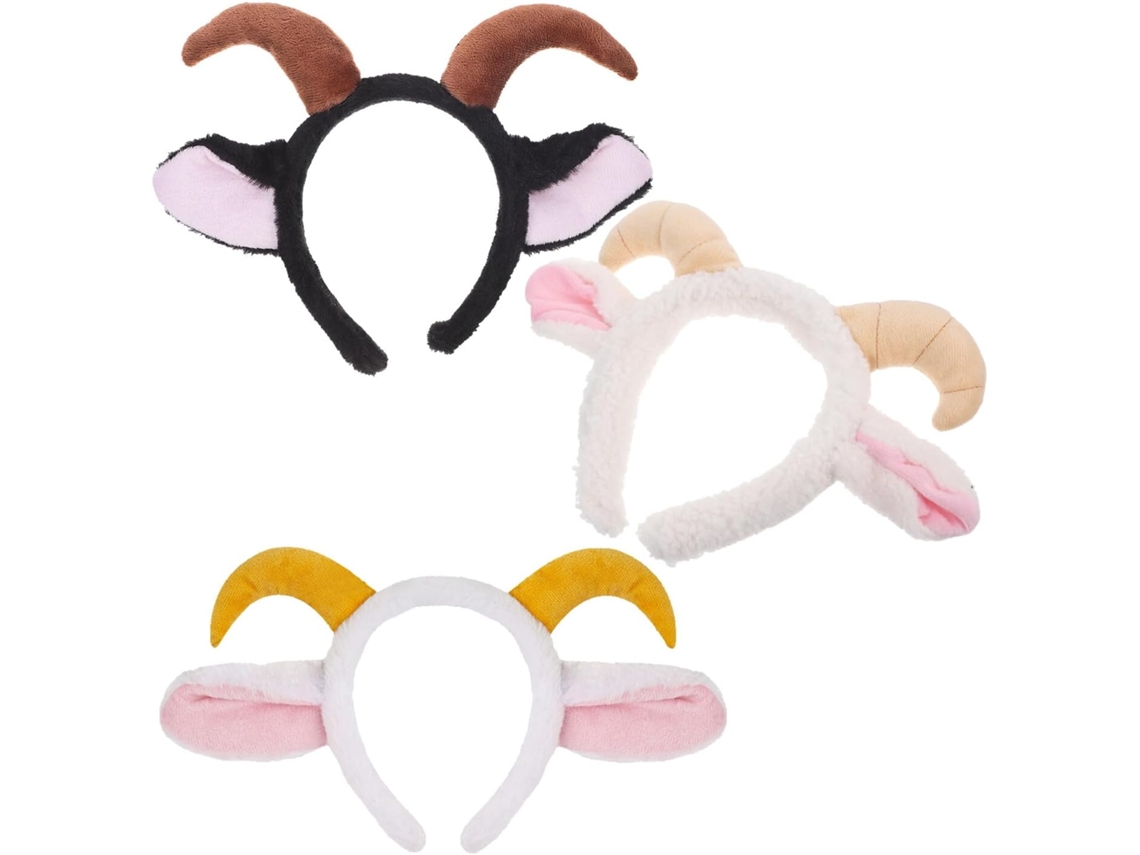 3 peças Serrage, Cabeça Em Peluche Com Oreilles de Chèvre E Cornes de Mouton Extensible