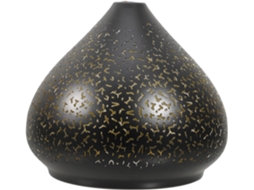 Luminária De Teto Decorativa Em Ferro Vazado Preto E Dourado, Com Entalhes, 20 Cm De Diâmetro, Adequada Para Iluminação De Teto.